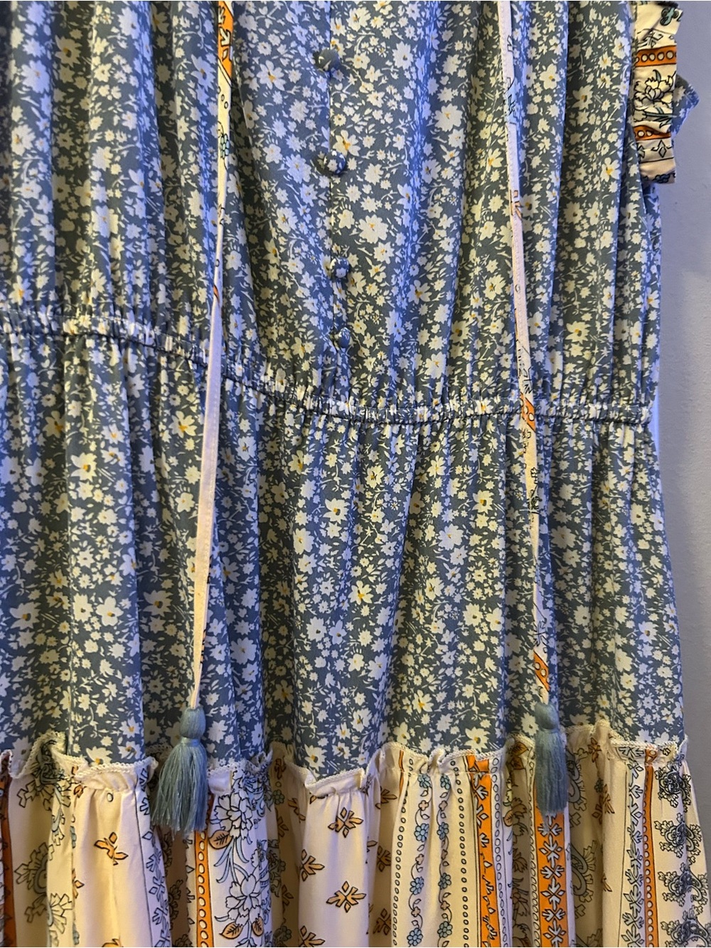 Blue Floral Tiered Boho Maxi Dress - Picture 2 of 4